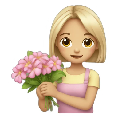 Cute girl and hand hold flowers  sticker
