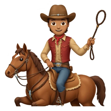 Cowboy riding a horse with whip. With yellow skin and smilling  sticker