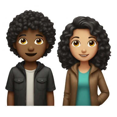 Boy with brown curly hair and girl with black hair  sticker