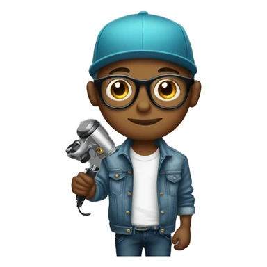 cap, jacket and glasses boy holding tattoo machine sticker