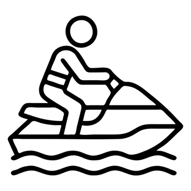 white and turquoise jet ski with a person in a life jacket simple icon style sticker