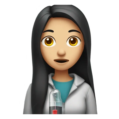 A woman with long dark hair with a thermometer in her mouth and sad look on face sticker