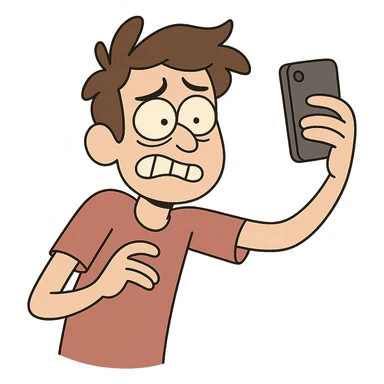 a boy taking a selfie awkwardly, cartoon style sticker