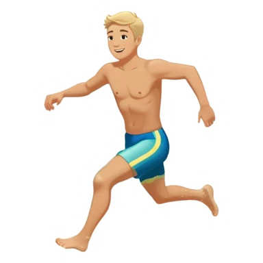 A white man running into the ocean, embracing the waves and the moment. The sun shines warmly, and the water sparkles, symbolizing the joy of creating fun and appreciating life’s simple moments. Their footprints in the sand fade as they fully immerse themselves in the present. sticker