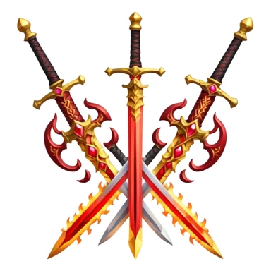 Two powerful on fire fully golden fiery royal crossed swords with red gems sticker