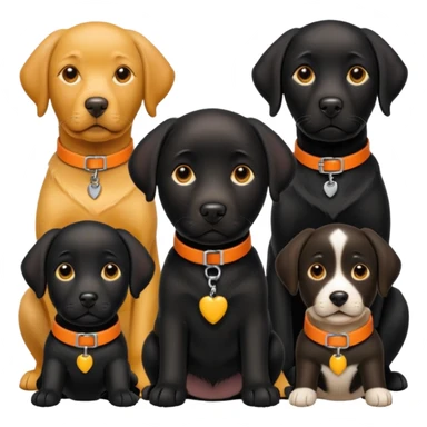 1 black labrador with yellow collar, 1 black labrador with orange collar, 2 dogs in 1 picture sticker