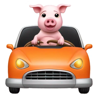 Pig driving orange car sticker