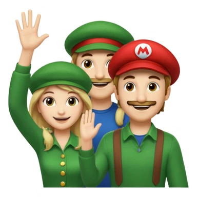 blonde female Luigi (with the Luigi green hat) and a normal brown hair male Mario with the red hat. They are friends! Maybe highfiving or just smiling sticker