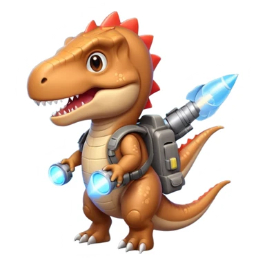 rocket-propelled dinosaur portrait, head and shoulders only, cute T-rex face, rocket pack visible behind shoulders, glowing thrusters, 3D cartoon, mobile game icon style, clean background, no text, no watermark sticker