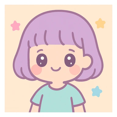cute girl with blunt bangs, mid-short hair, big eyes, kawaii cartoon style sticker