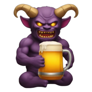 A demon with a beer sticker