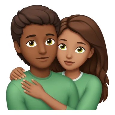 Couple embracing with arms around each other; black woman with brown eyes and lush brown hair, white man with brown hair and green eyes sticker