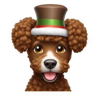 brown pudel with New Year's hat sticker