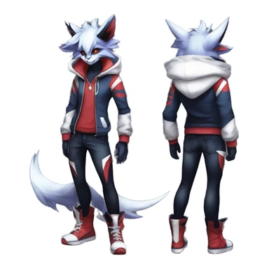 Cool Anthro Dark Absol-Noivern-Quilava-Litten-Pokémon with edgy stripes hoodie spiked collar punk Full Body sticker