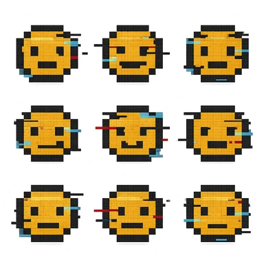 Add animated static lines to the glitch emoji in pixel art style, keeping the background transparent. Maintain the pixelated look and glitchy effect with static lines animation. sticker