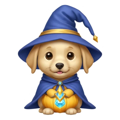 cute labrador puppy dressed as a wizard with a pointed hat, friendly expression sticker
