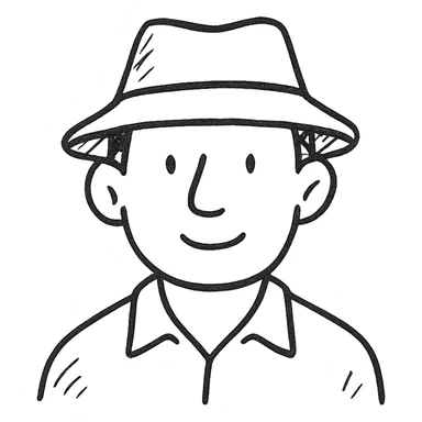 hand drawn outlined icon of a man with a hat sticker