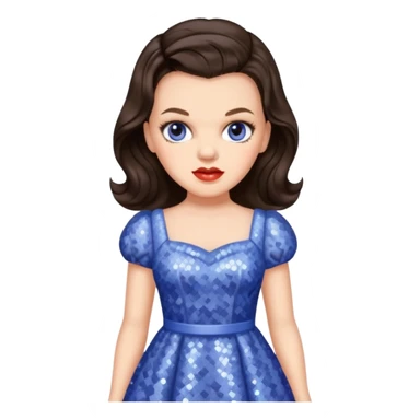 Judy Garland with long dark brown hair, periwinkle sequin dress sticker