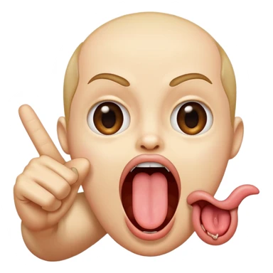 A finger pointing at an open mouth with the tongue out to indicate hungry sticker