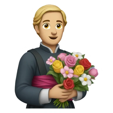 Petrarch holding a bouquet of flowers sticker