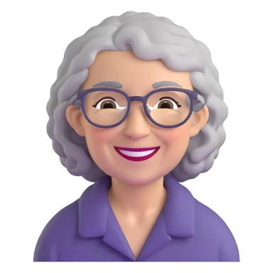 smiling elderly Caucasian woman with grey curly hair and glasses sticker