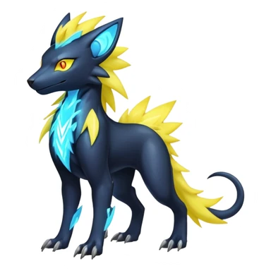  pastel dark bright vibrant futuristic lush warm-colored neon-glowing electric maned Luxray-Manectric-Fakémon-Vernid-Digimon-hybrid-creature (full body) sticker