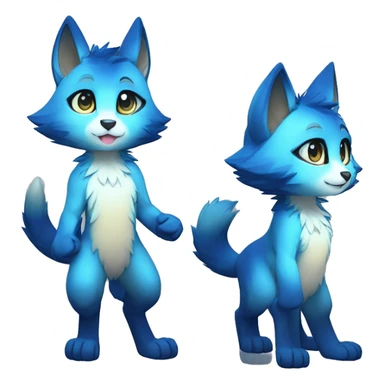 shiny, colorful, blue, gradient, Kemono-style, Chibi, Anthro-Fur-Sona-Fakémon, Full Body sticker