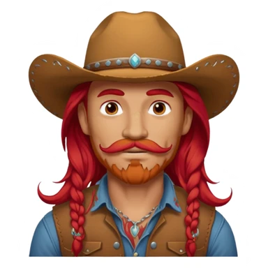 mustached cowboys bead and long red hair with tattoos on face and  sticker