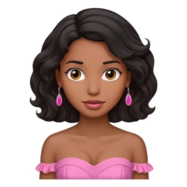 Una morenita con el cabello ondulado negro, una blusa sin tirantes rosada  sticker