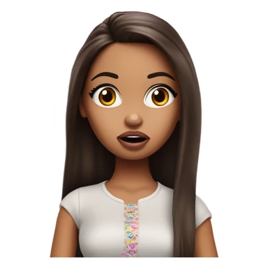 Hyper realistic bratz doll brunette with shocked face sticker