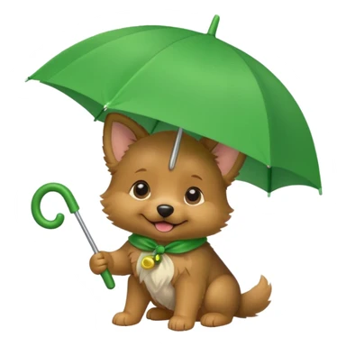 baby dog hold small green umbrella sticker