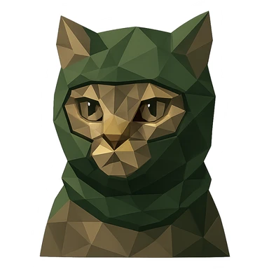 low-poly style cat in a green balaclava sticker
