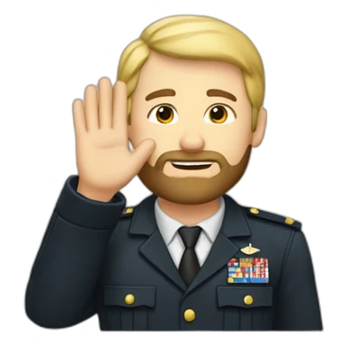 a saluting man with blond hair and a dark beard with a hand raised in salute sticker