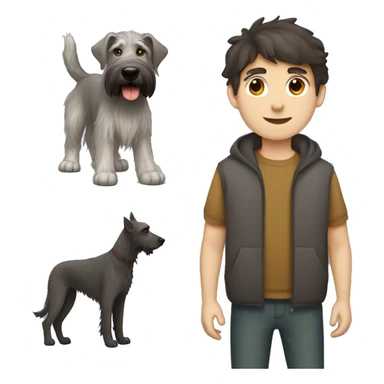 Dark brown hair boy and Irish wolfhound dog  sticker