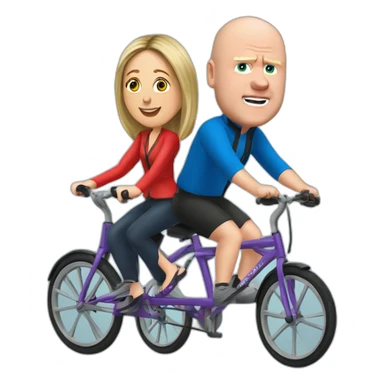 Victoria Coren-Mitchell and Phil Mitchell riding a tandem bike sticker