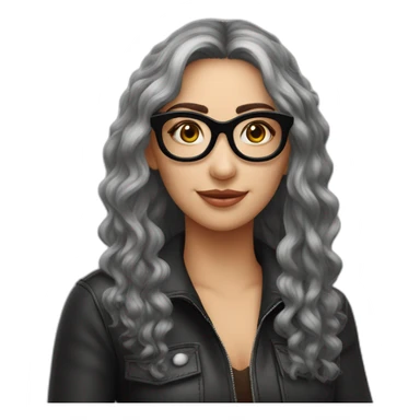 mujer piel blanca gafas pelo largo negro con camarones y espagueti sticker