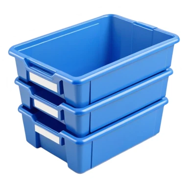 stackable plastic parts bin blue sticker