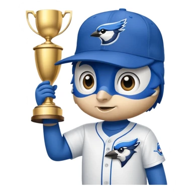 bluejay wearing bluejays MLB baseball cap, holding trophy 🏆 over his head sticker