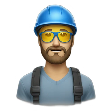 beard men in blue helmet and yellow glasses sticker