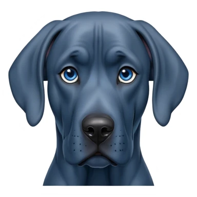 Cinematic Noble Blue Great Dane Portrait Emoji, Poised and regal, with a towering, muscular build and a sleek, well-groomed deep blue Fur, deep-set soulful steel-blue eyes, Simplified yet sharp and sophisticated features, highly detailed, glowing with a cool, dignified glow, high shine, intelligent and commanding, stylized with an air of majesty, focused and attentive, soft glowing outline, capturing the essence of a watchful and authoritative guardian, so majestic it feels as though it could stride out of the screen with effortless authority! sticker