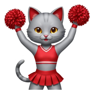 A sleek grey cat cheerleader twirling pom-poms with confident energy. sticker