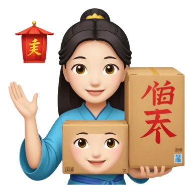 chinese female god hold carton box sticker
