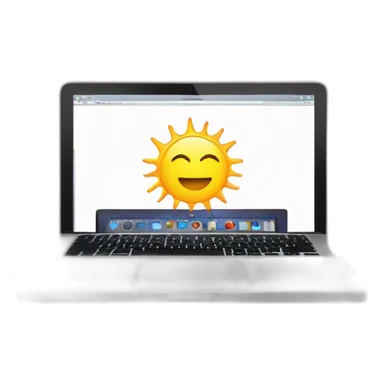 macbook with a sun icon on the screen sticker