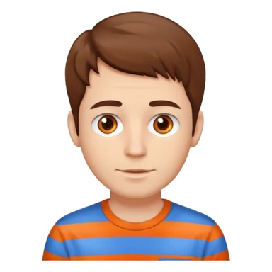 male, white skin, brown hair, brown eyes, orange and blue shirt sticker