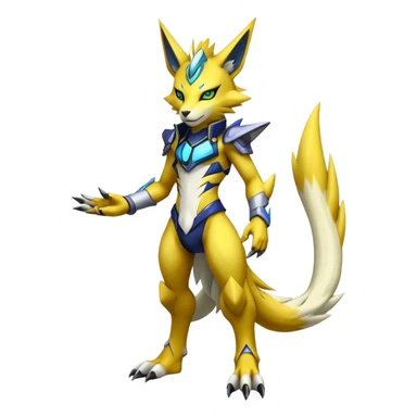  Cool Edgy Shiny Futuristic Ethereal Legendary Zeraora-Digimon-Renamon-hybrid full body sticker