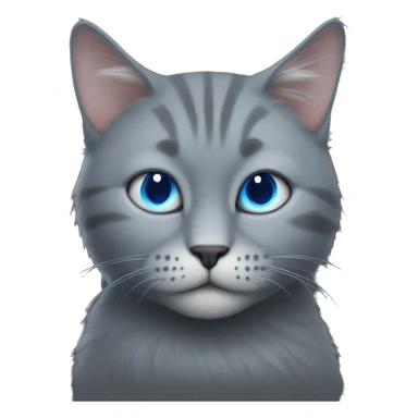 Make  cat in dark grey fur with blue eyes, Athat has a text box above its head with letters R I P sticker