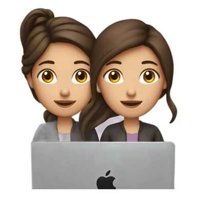 2 brunettes women in front of macbook sticker