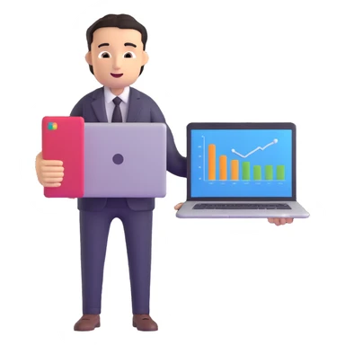 successful entrepreneur with laptop and business chart sticker