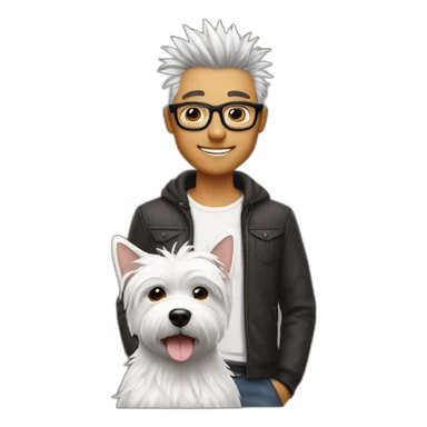 Man with glasses anda spiky hair with westie dog girl sticker