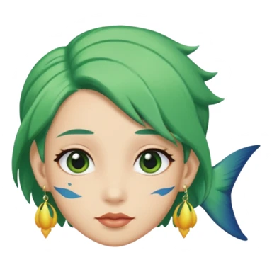 earring  wearing fish with green hair sticker